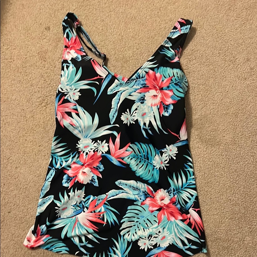 Croft & Barrow Tropical Floral Tank Top - Black, Pink, and Blue
